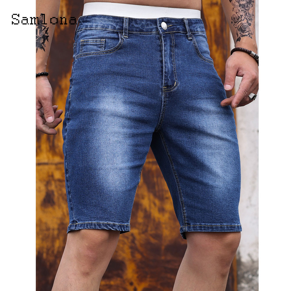Vintage Fashion Shop - 2024กางเกงแฟชั่นสไตล์ยุโรปมีซิปรูด้านล่างของผู้ชาย celana pendek DENIM เย็บปะติดปะต่อกันของบุรุษวินเทจสลิมยีนส์ขาสั้น