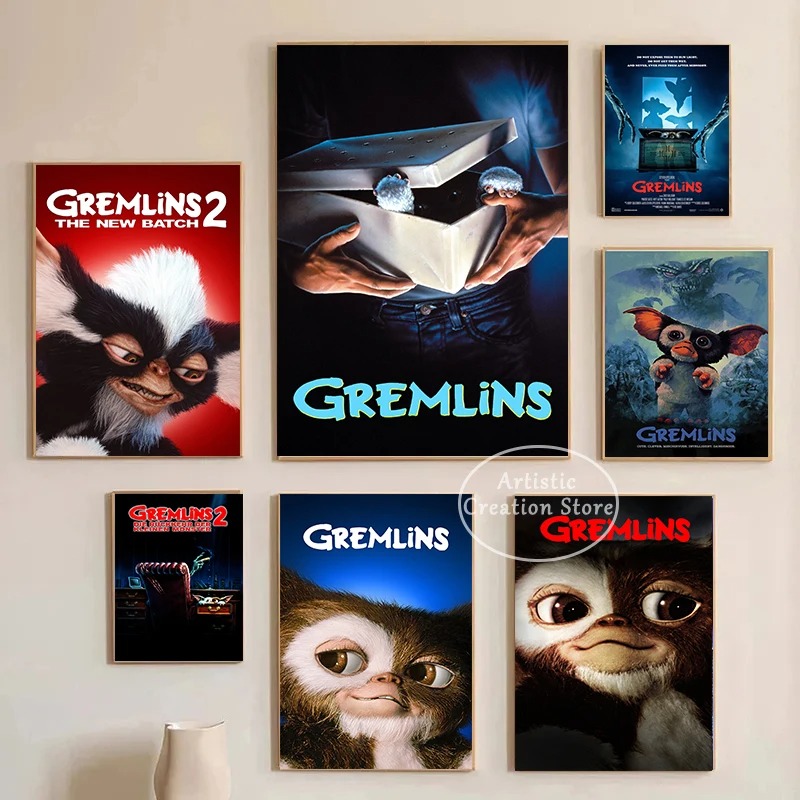 Vintage Fashion Illustrations - Gremlins ภาพยนตร์คลาสสิกภาพวาดผ้าใบโปสเตอร์ศิลปะและภาพภาพพิมพ์ HD สำหรับโรงภาพยนตร์บาร์ที่ทันสมัยการตกแต่งบ้าน dinding kamar