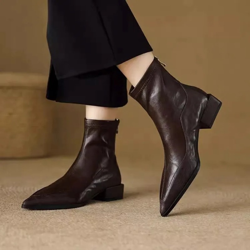 Vintage Fashion De - รองเท้าบูทส้นหนาสไตล์วินเทจสำหรับผู้หญิง ทรงเข้ารูป ปลายแหลม เหมาะสำหรับงานปาร์ตี้ ฤดูใบไม้ร่วงและฤดูหนาว