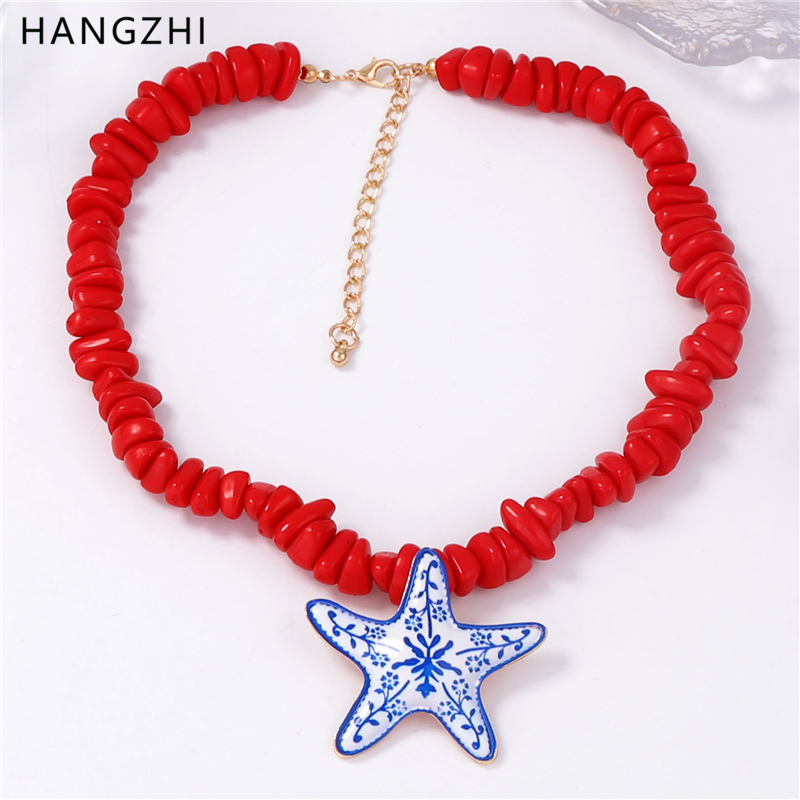 Vintage Vibes Fashion - HangZhi Vintageอินเทรนด์เคลือบสีสันปลาดาวลูกปัดสร้อยคอElegantไม่สม่ําเสมอCharms Vacay Vibesเครื่องประดับสําหรับผู้หญิงใหม่