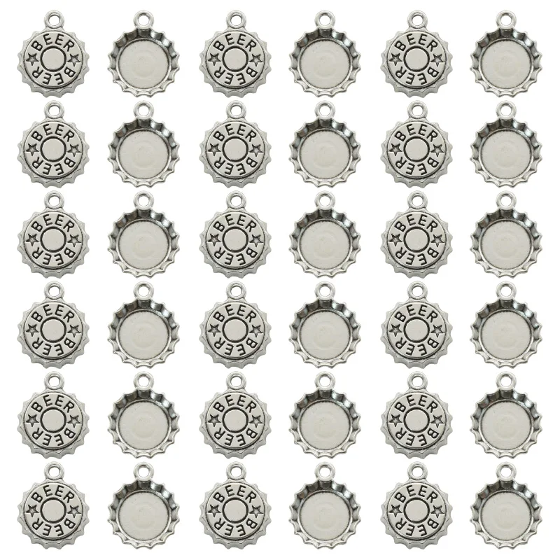 Vintage Fashion Earrings - 15ชิ้นจี้โลหะอัลลอยฝาเบียร์ชุบสีเงินโบราณสำหรับทำต่างหูสร้อยคอเครื่องประดับทำอุปกรณ์เสริม