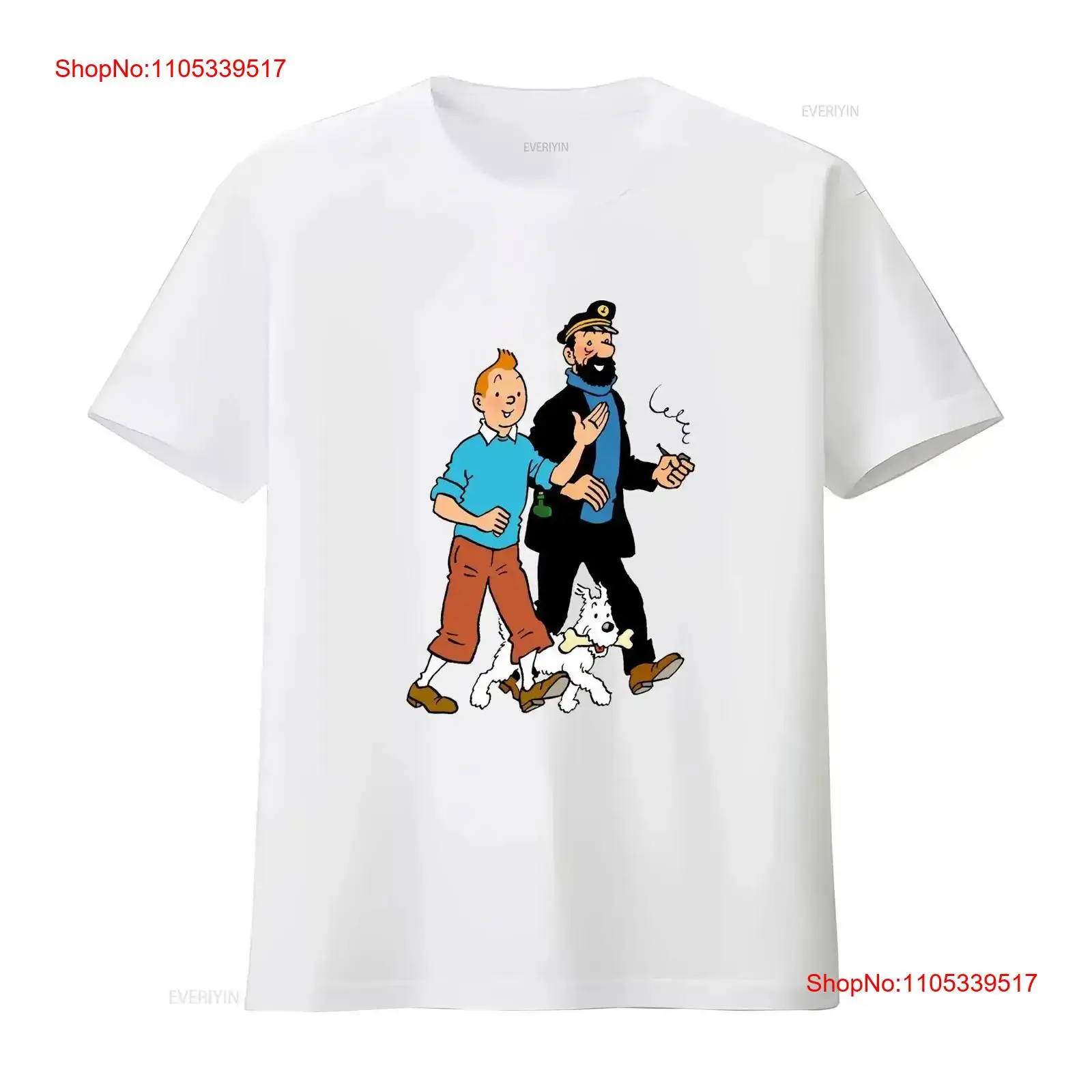 Vintage Fashion Jersey - เสื้อยืดแขนยาวลายการ์ตูน Walking With Captain Haddock สไตล์วินเทจ