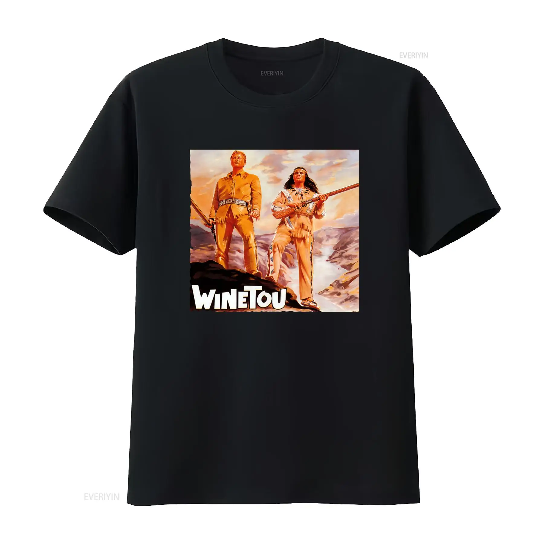 Vintage Fashion Posters For Sale - เสื้อยืดผู้ชายลายโปสเตอร์ภาพยนตร์วินเนตู สไตล์วินเทจ สีธรรมชาติ ไซส์ XL ธีมผจญภัยตะวันตก