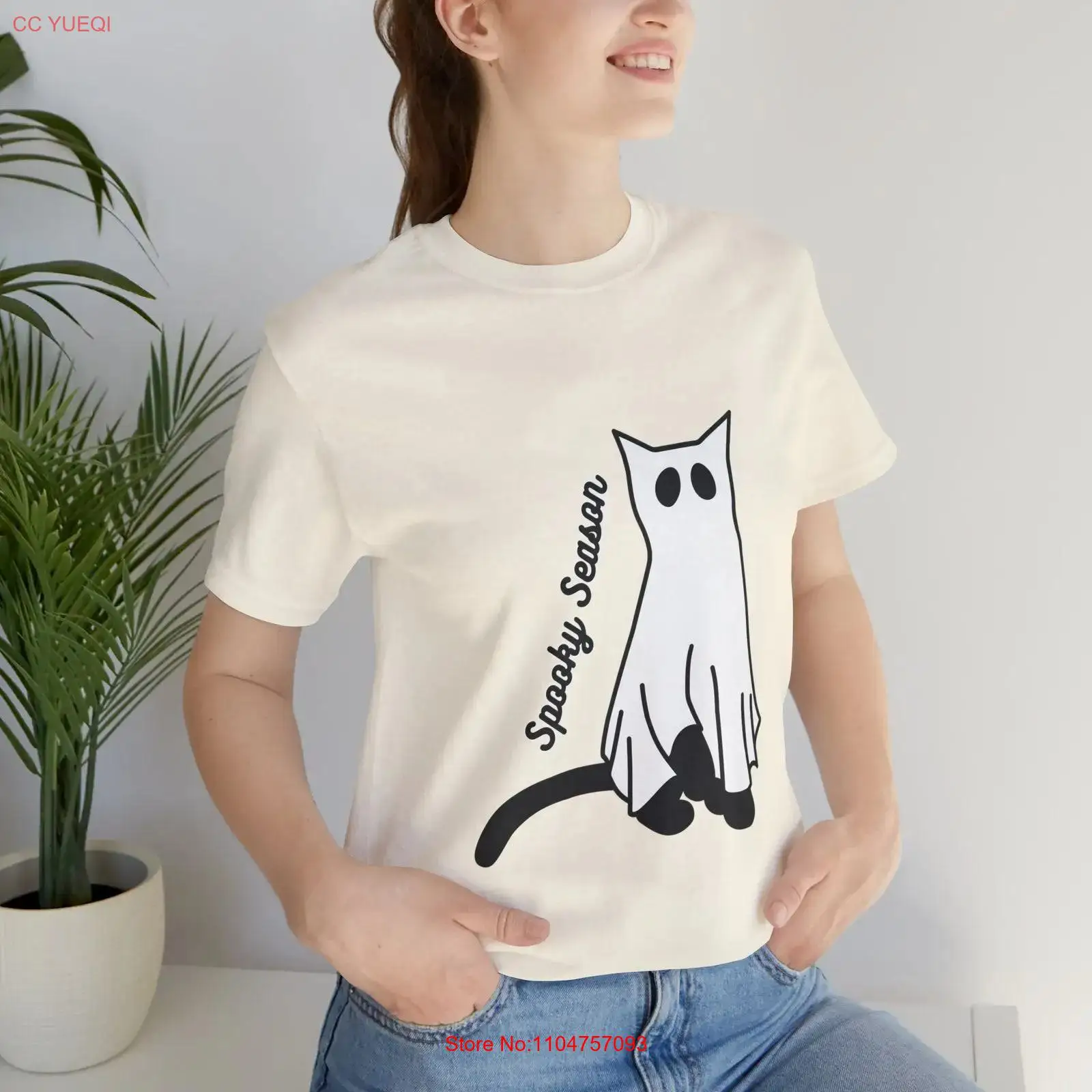 Vintage Vibes Fashion - เสื้อยืดลายแมวผีสำหรับเทศกาลฮาโลวีน สไตล์วินเทจ ระบายอากาศได้ดี แฟชั่นลำลอง เสื้อผ้าดีไซน์เนอร์ ยืดหยุ่นได้