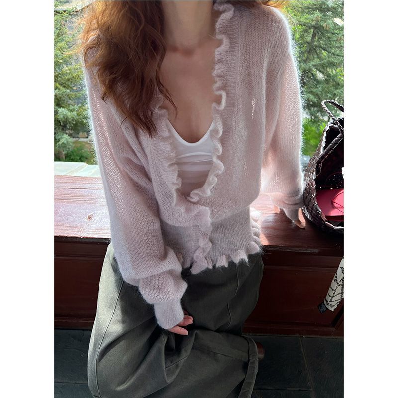 เสื้อคาร์ดิแกนแขนยาวสไตล์เกาหล - Crop Cardigan Vintage บทวิจารณ์และราคา