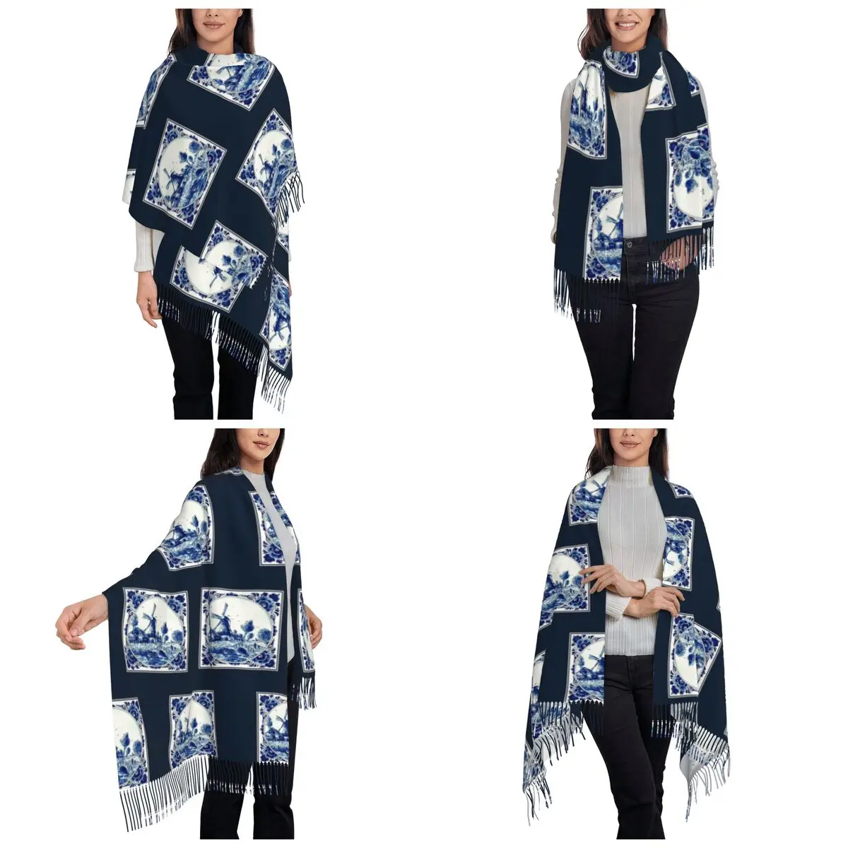 ผ้าพันคอพิมพ์ลายกังหันลมและสะพ - Vintage Fashion Shop บทวิจารณ์และราคา